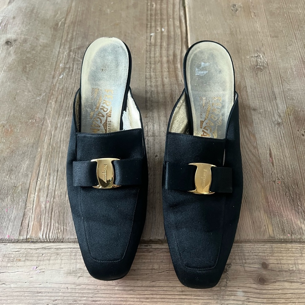 Salvatore Ferragamo Black and Gold Mules - Picture 3 of 15